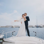 Image of a couple having wedding celebration on a rental yacht in dubai